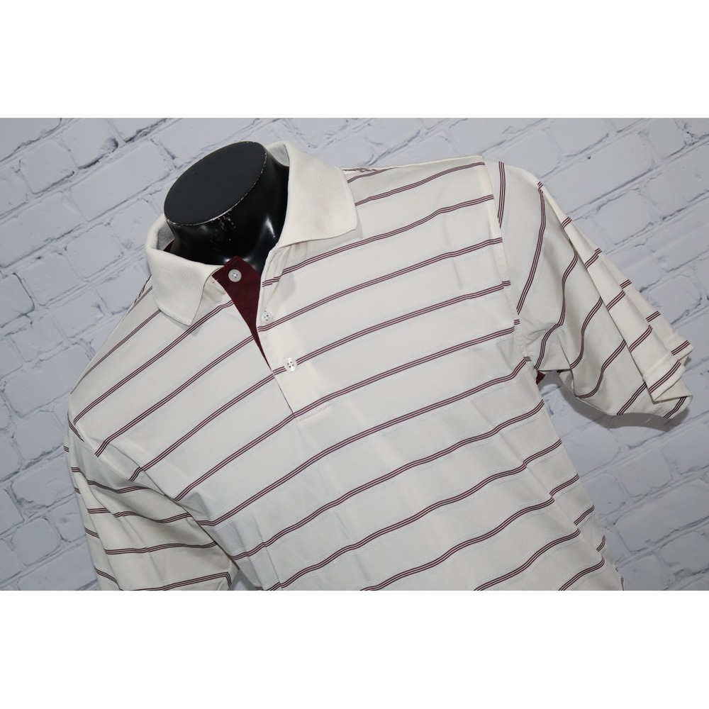 Adidas Golf Polo Shirt Mens XL White Maroon Striped Performance Year 2008